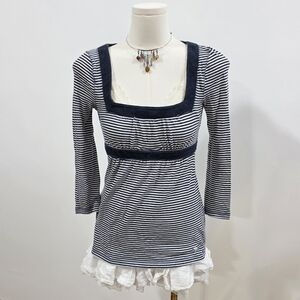 Abercrombie vintage Navy and white striped babydoll long sleeve top